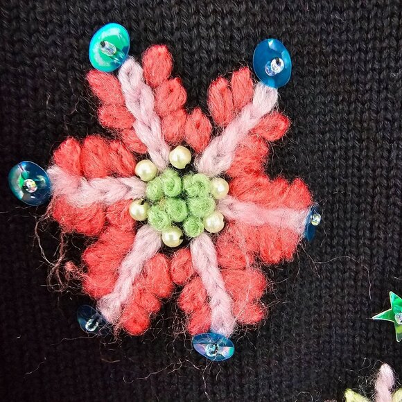 Womens Sz M 8 Christmas Embroidered Cardigan Sweater Winter Holidays Snowflakes - Picture 11 of 13